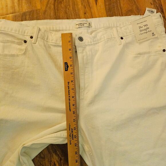 Abercrombie&Fitch NWT 36/22R White 90's Straight Ultra High Rise DistressedPants - Picture 5 of 13